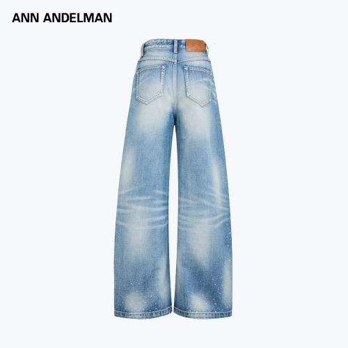 ANN ANDELMAN烫钻弯刀牛仔裤复古风阔腿时尚潮流休闲裤