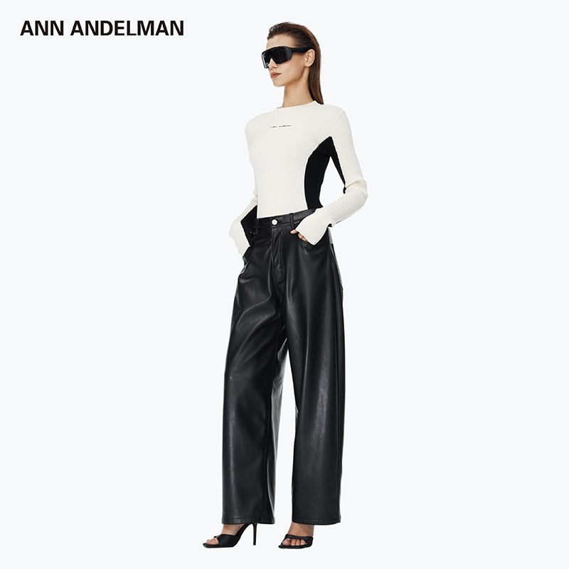 官方直营ANN ANDELMAN 24SS新款打底上衣高领修身撞色长袖针织衫