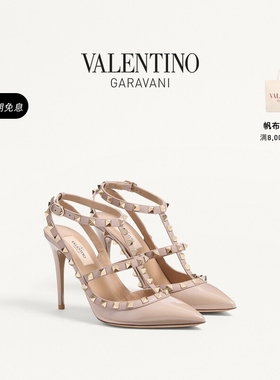 [礼物]华伦天奴VALENTINO女士 ROCKSTUD漆皮铆钉高跟鞋婚鞋