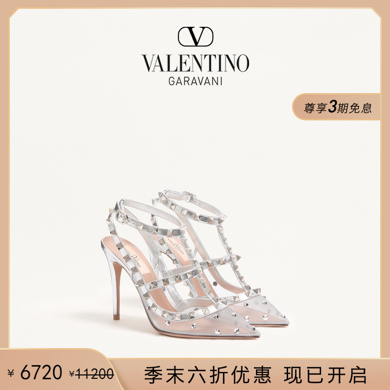 [季末优惠]华伦天奴VALENTINO女士 ROCKSTUD 仿水晶铆钉高跟鞋