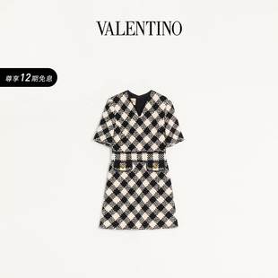 华伦天奴VALENTINO女士棋盘格纹粗花呢连衣裙 12期免息