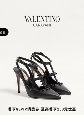 [礼物]华伦天奴VALENTINO女士 ROCKSTUD同色铆钉高跟鞋凉鞋