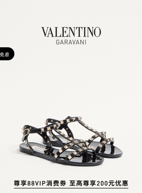 [礼物][3期免息]华伦天奴VALENTINO女士 ROCKSTUD 铆钉平底凉鞋