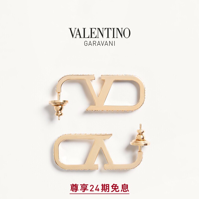 华伦天奴VALENTINO女士 VLOGO SIGNATURE 金属和仿水晶耳环[礼物]