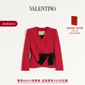 6期免息 礼物 华伦天奴VALENTINO女士撞色蝴蝶结羊毛外套
