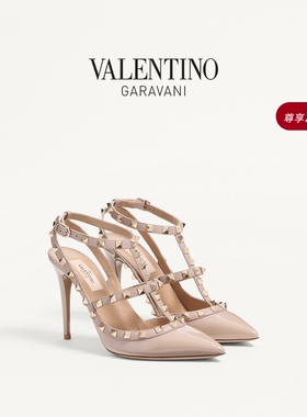 华伦天奴VALENTINO女士 ROCKSTUD漆皮铆钉高跟鞋婚鞋[礼物]