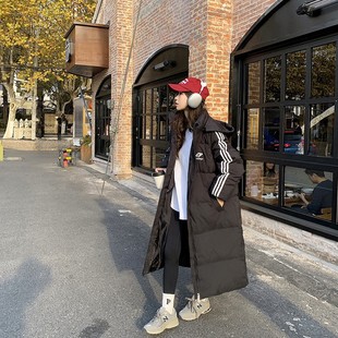 今年新款保暖棉服学生中长款过膝韩系宽松三条杠棉袄oversize外套