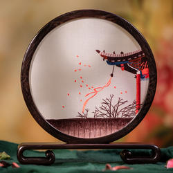 湘传礼湘绣手工刺绣双面绣卧室书房桌台面圆屏摆件新中式艺术礼品