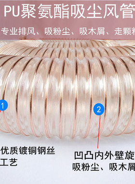 热销PU聚氨酯风管 钢丝伸缩软管 pu风管吸尘管 50/100/200 壁厚0.
