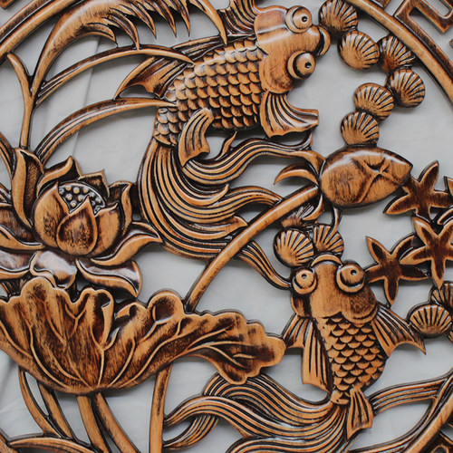 热销东阳木雕挂件卧室内装饰壁挂客厅玄关实木花格中式仿古圆形福