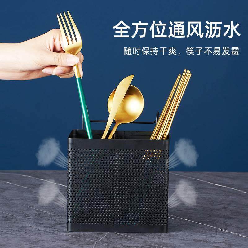 热销不锈钢 筷子筒厨房挂式筷子笼方正沥水架防霉沥水筒家用收纳