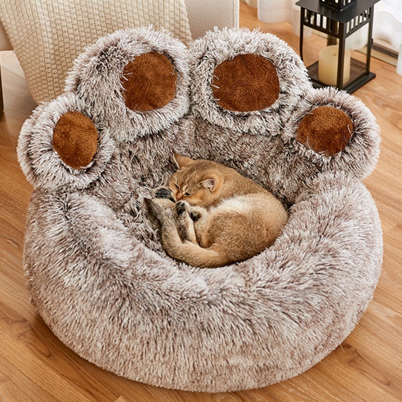 热销狗窝猫窝长毛绒加厚柔软座垫子踩奶窝可爱熊抓窝地垫圆形宠物
