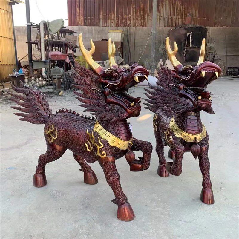 热销酒店门口铜麒麟大号青铜麒麟送子仿古摆件小区镇宅八卦火麒麟