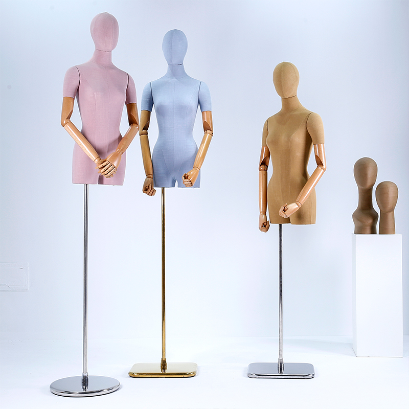 热销竹节麻服装店模特道具女半身韩版锁骨橱窗展示架半身人偶架子