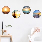 热销圆形装 饰画日出风景ins风挂画现代简约玄关餐厅客厅卧室床头