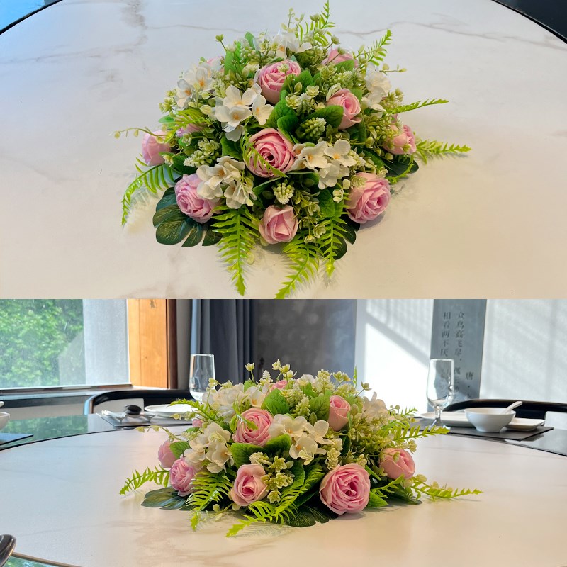 热销高端酒店大圆桌餐厅宴会中间摆放台花餐桌花摆花转盘装饰仿真