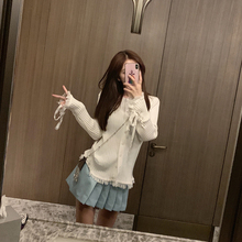 针织开衫 毛衣外套 女白色仙女薄款 流苏修身 TiTi雪婷上衣女新款 长袖