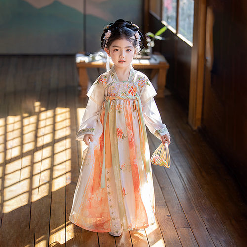 正品汉服女童2024春秋新款唐装襦裙女孩超仙公主幼儿园演出连衣裙