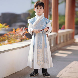 男童秋冬装加绒汉服国风古装小少爷男孩高端儿童加厚唐装冬季