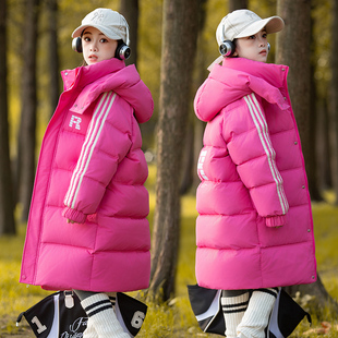 儿童长款羽绒服女童2025新款过膝中大童加厚洋气女孩三防冬季外套