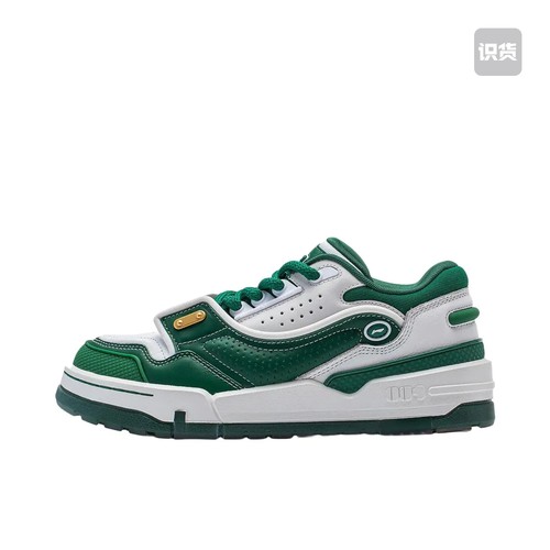 李宁001经典复古绿白拼接板鞋