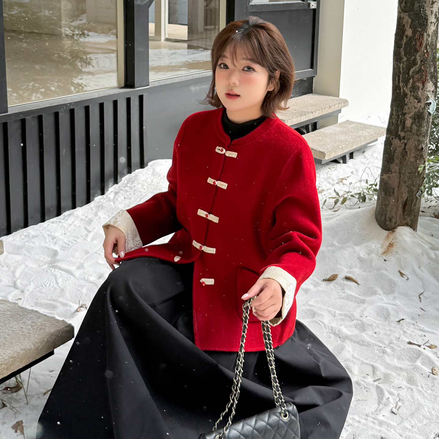 胖mm大码新年装红色新中式外套
