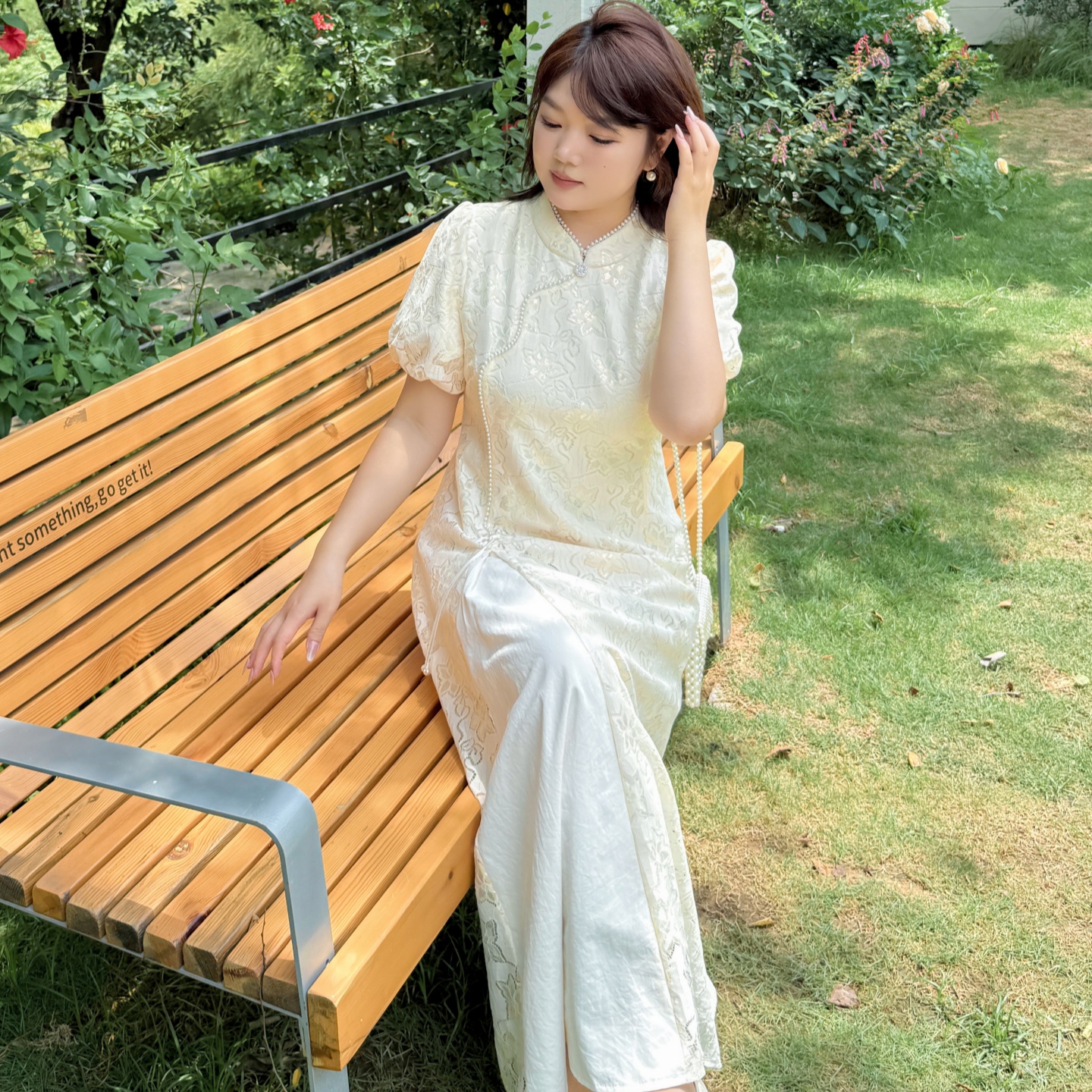 大码女装双色蕾丝中式旗袍连衣裙