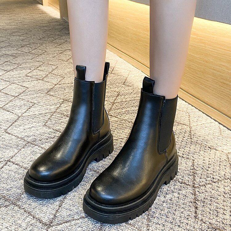 春季款烟筒靴子大童女马丁靴套筒平底板鞋女孩皮靴子高帮皮鞋15岁