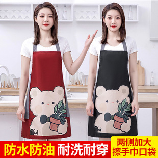 卡通围裙女家用厨房防水防油新款 专用可擦手 罩衣工作服男士 做饭