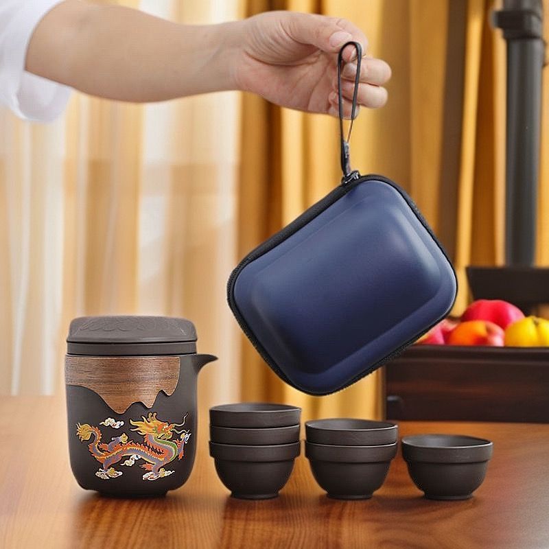 原矿紫砂变色旅行茶具套装快客便携式一壶六杯茶水分离整套公道杯