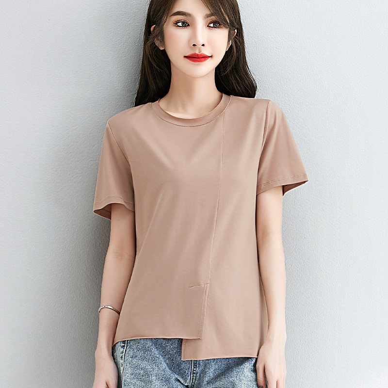 莫代尔短袖T恤女不规则下摆夏季新款圆领修身设计感小众体恤薄款,女装/女士精品,T恤,淘宝优惠券,粉丝福利购,淘宝优惠卷