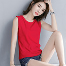 打底衫 纯色外穿无袖 新款 红色宽松圆领精梳棉吊带背心女内搭春夏季
