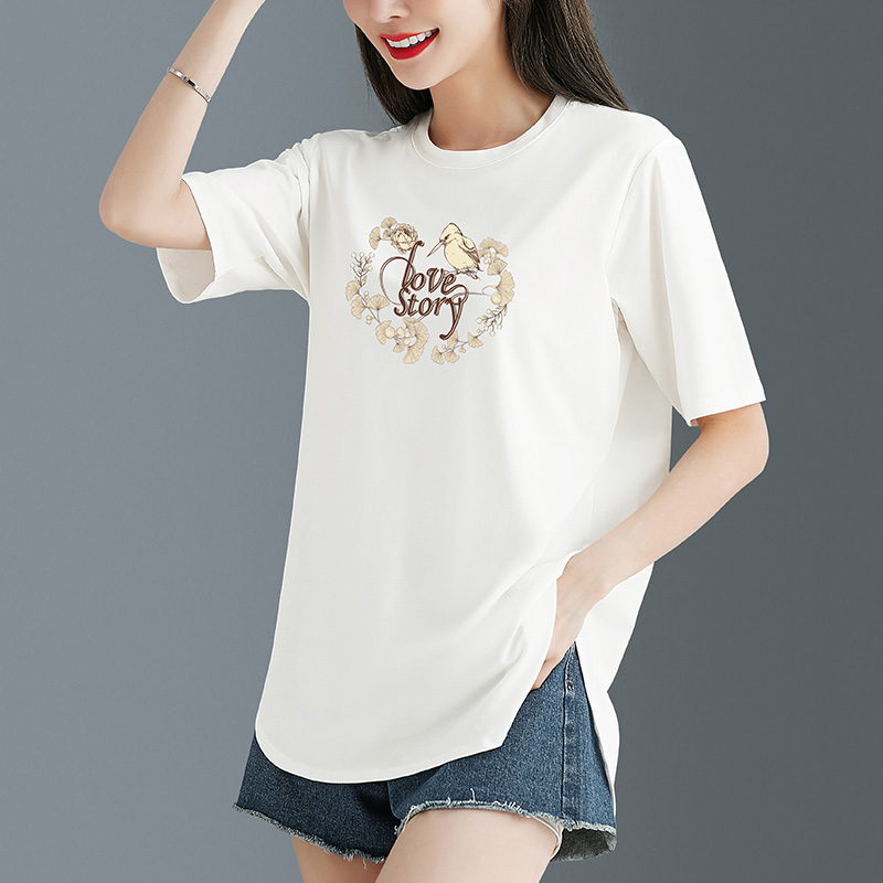 白色宽松不规则下摆短袖t恤女夏