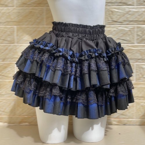 亚比风黑蓝格子防走光蛋糕蓬蓬裙