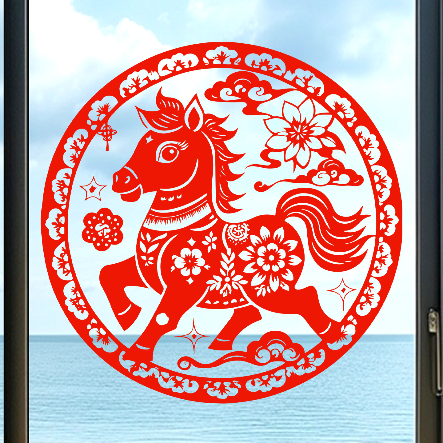 马年玻璃贴纸12生肖马窗花静电贴窗贴玻璃门贴2026新年春节年画,家居饰品,玻璃膜/贴,淘宝优惠券,粉丝福利购,淘宝优惠卷