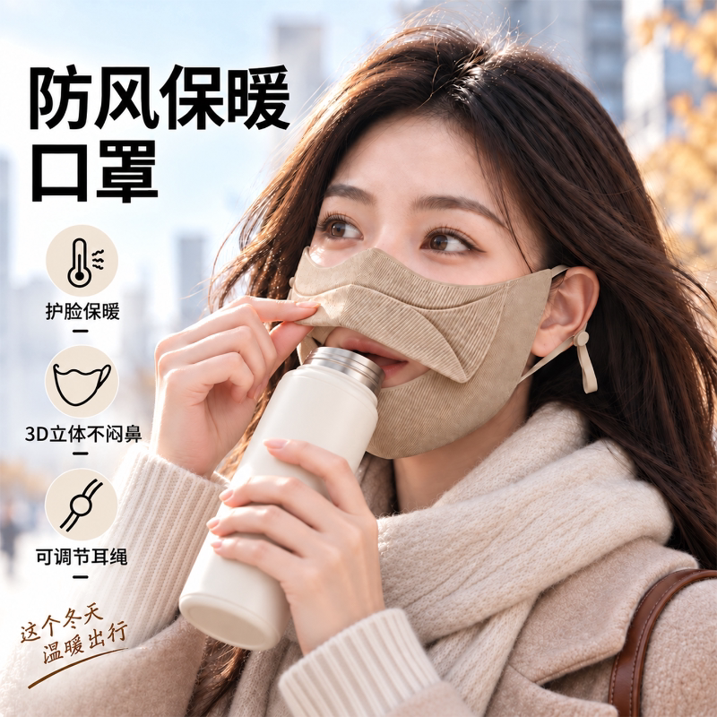 2026新款秋冬季防风保暖口罩可水洗女高颜值防寒面罩半脸可喝水