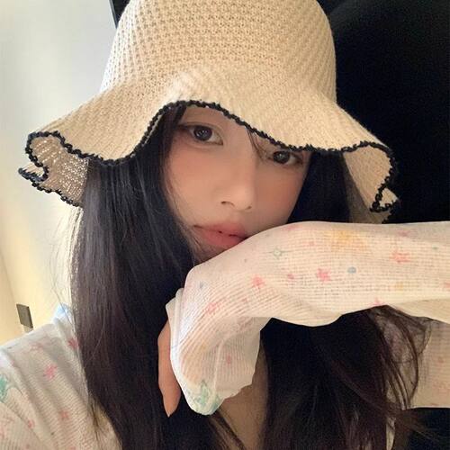波浪边渔夫帽夏季户外遮阳薄款草帽女透气女遮紫外线遮阳帽大帽檐