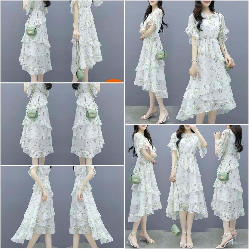 雪纺碎花洋装女夏2026夏季新款女装时尚气质显瘦中长版蛋糕裙子
