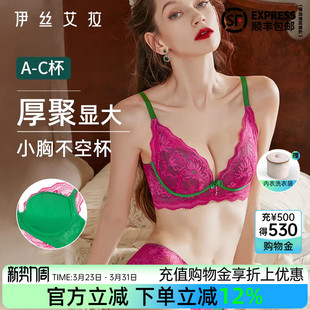 伊丝艾拉内衣女士小胸聚拢显大蕾丝性感纯欲风无钢圈加厚文胸套装