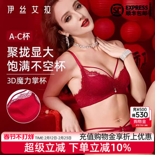 伊丝艾拉红色内衣女套装结婚新娘性感小胸聚拢本命年蕾丝文胸内裤