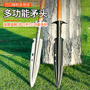 军印矛头锰钢工兵铲多功能锯齿祖鲁枪户外野营开山开路砍劈柴工具