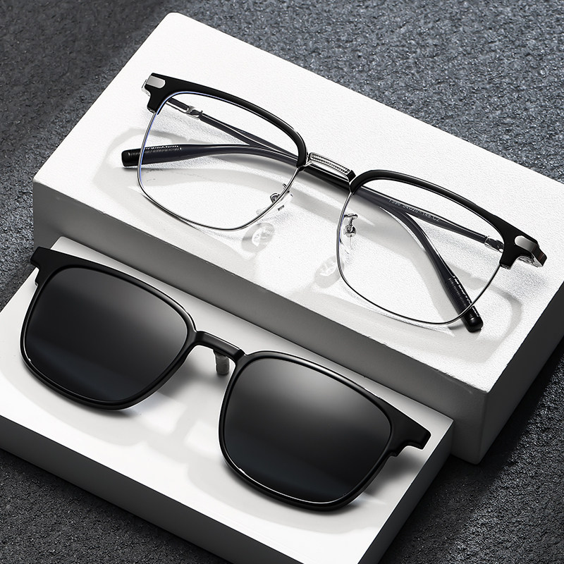 近视套镜墨镜磁吸偏光太阳镜黑色圆框男款眼睛防蓝光眼镜两用镜框