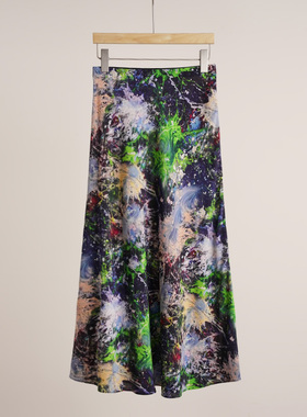 《邢康莉甄选》100%桑蚕丝双绉晕染印花漆彩设计感半裙（250954）