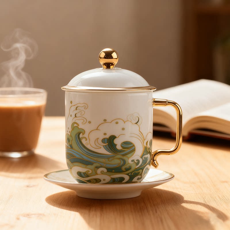 好客山东 海洋贝瓷茶杯小分子水茶具山东无棣正品茶杯易清洗水杯