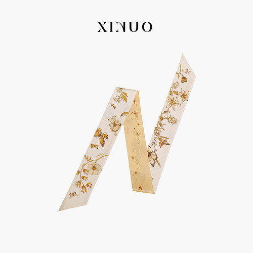 XINUO复古法式蝴蝶丝巾桑蚕丝