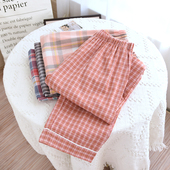 子薄款 春夏新款 透气柔软可外穿 宽松大版 裤 女睡裤 水洗纯棉家居长裤