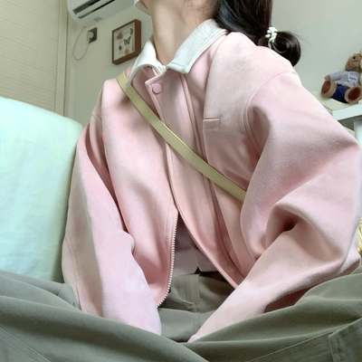 可拆卸领麂皮绒棒球服秋季外套