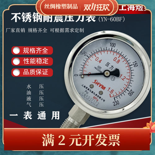 YN60BF   充甘油硅油 耐高温 英制螺纹2分不锈钢耐震压力表