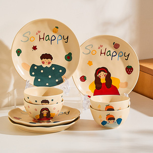 亲子一家亲碗个人专用儿童卡通一人食精致一套碗家用一人一个碗