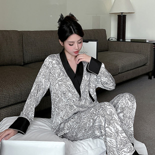 女士睡衣高级感小众轻奢黑白水墨可外穿家居服套装 优选春夏秋新款